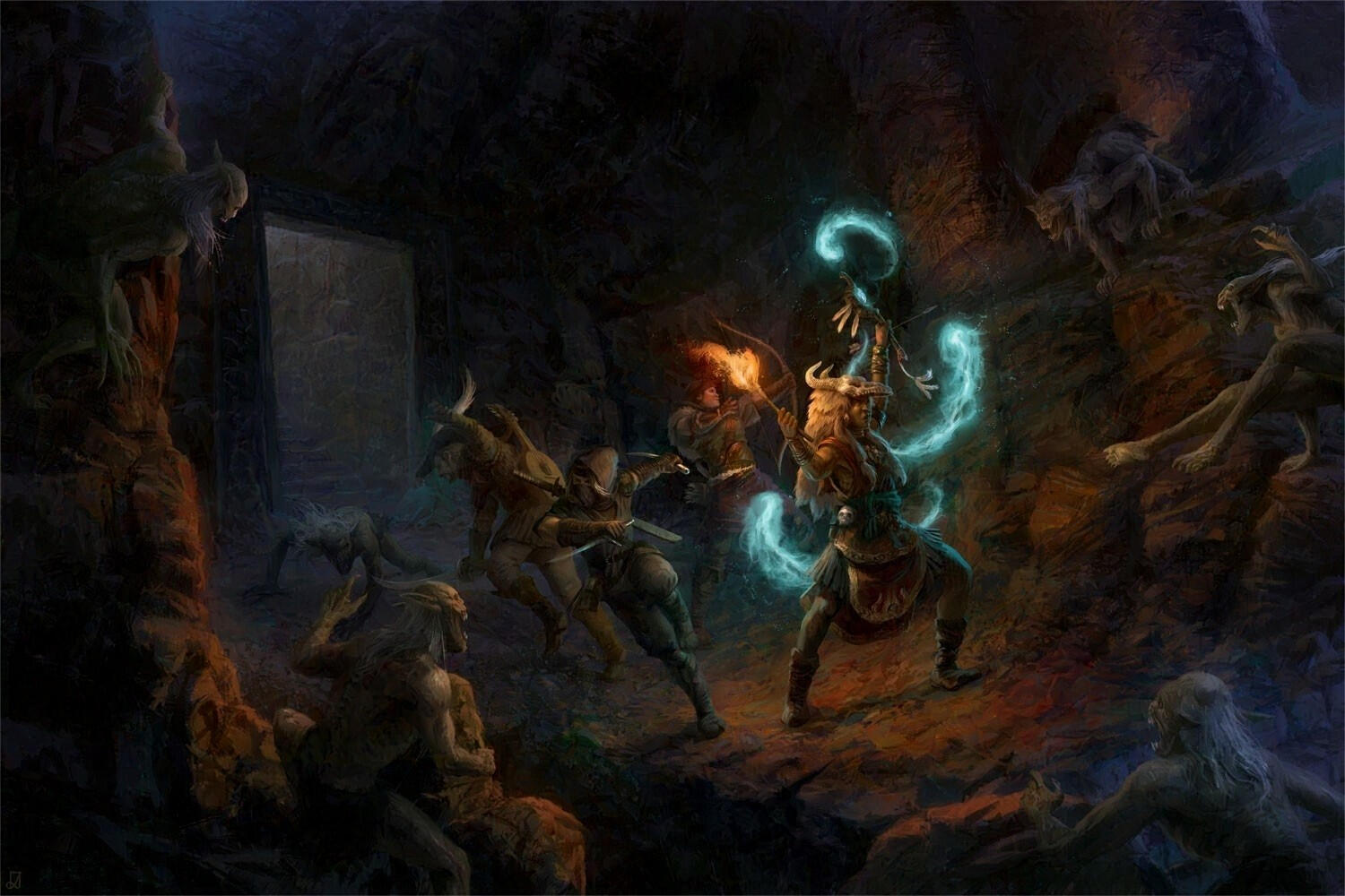 Blood & Doom - Scene of a party fighting a group of ghouls in an underground cave Blood & Doom - Scene of a party fighting a group of ghouls in an underground cave